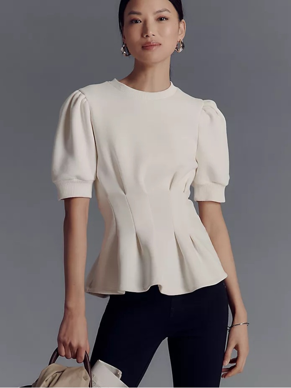 NWOT Anthropologie Women’s Cream Puff-Sleeve Peplum Top